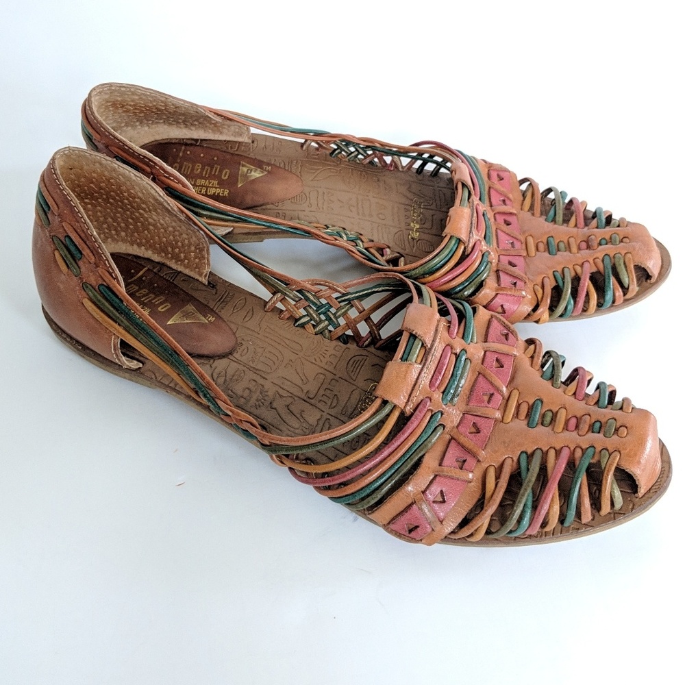 Vintage 70s Ellemenno Huarache Woven Sandals, 9.5